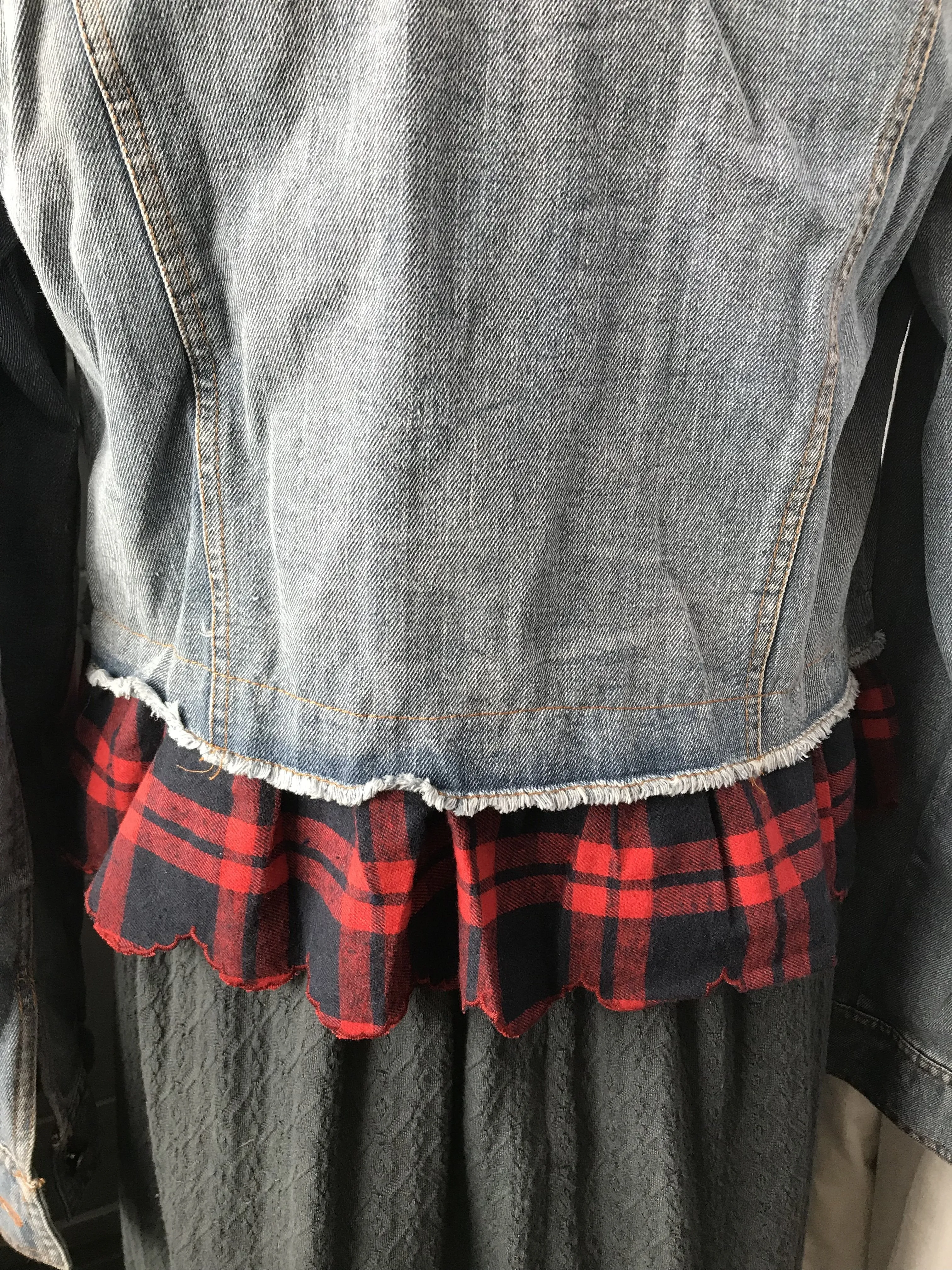Denim Jacket with Flannel Ruffle