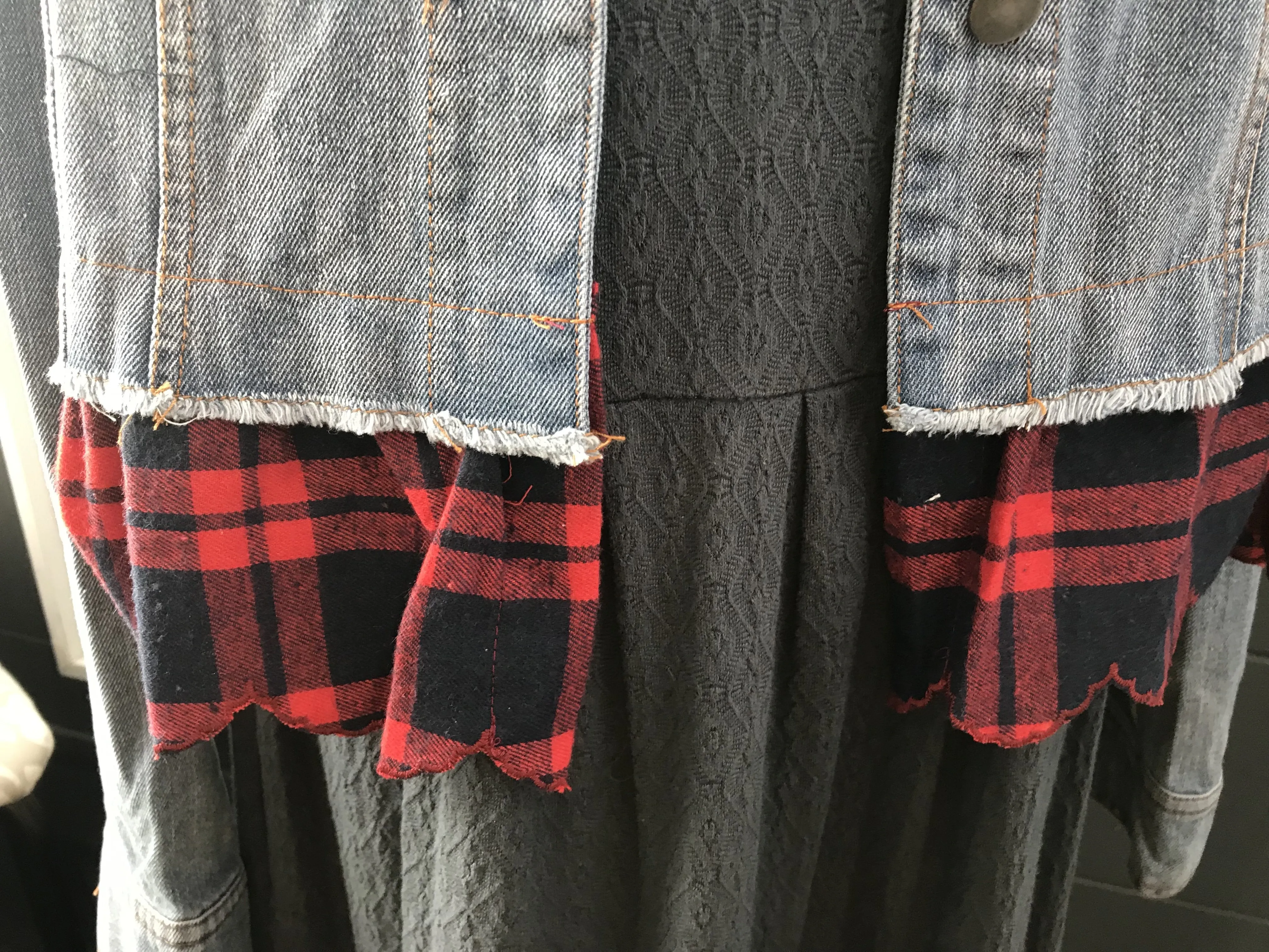 Denim Jacket with Flannel Ruffle
