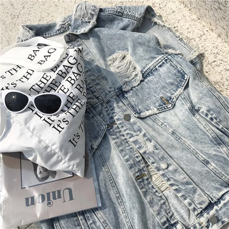 Denim Sleeveles Ripped Grunge Vest