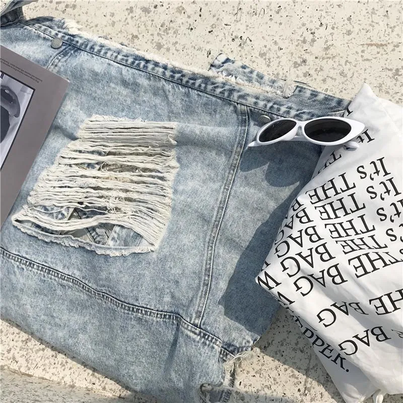 Denim Sleeveles Ripped Grunge Vest