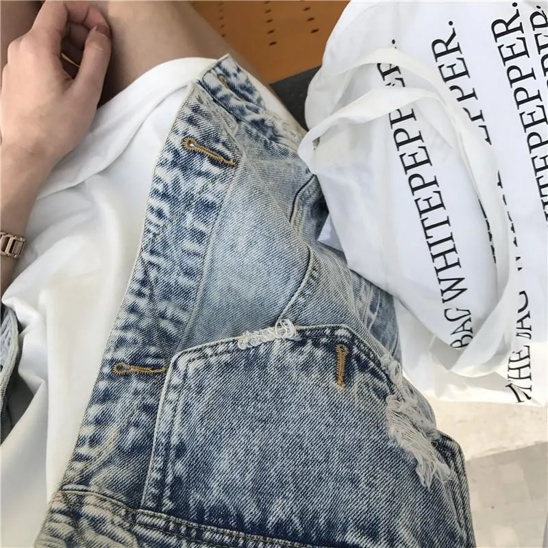 Denim Sleeveles Ripped Grunge Vest