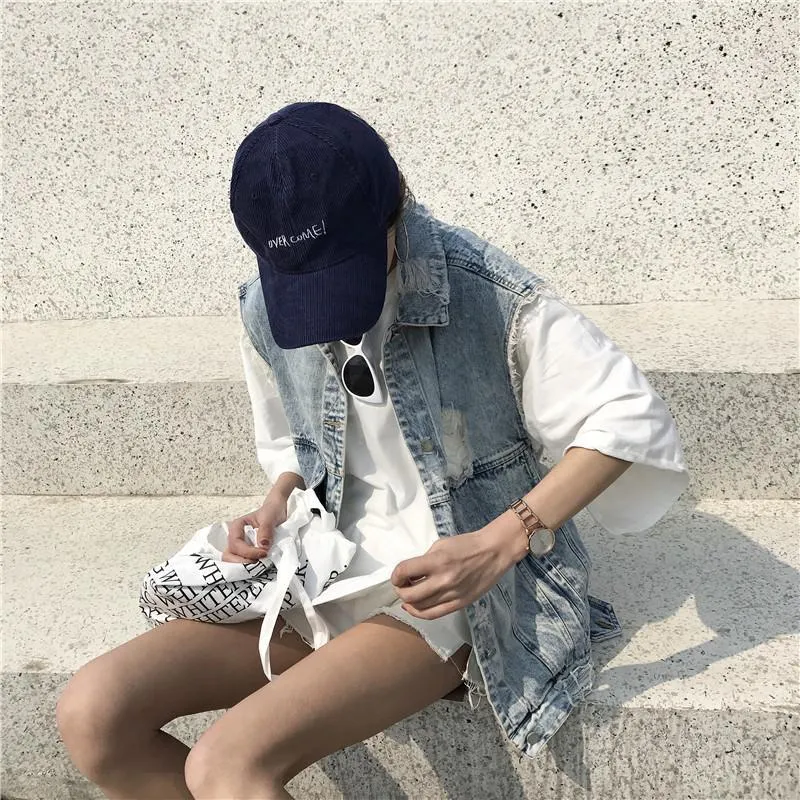 Denim Sleeveles Ripped Grunge Vest