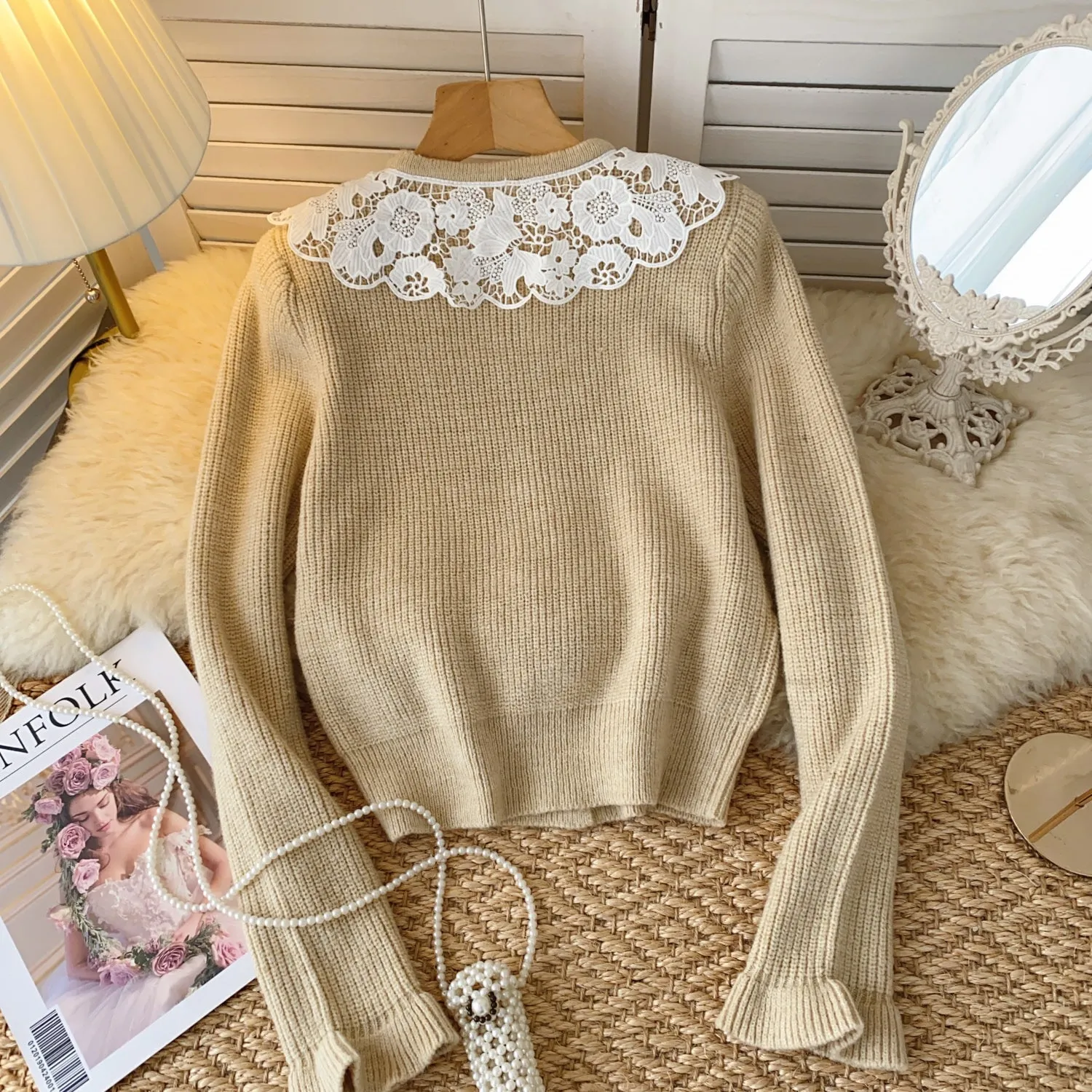 Doll Lace Collar Single-breasted Cardigan