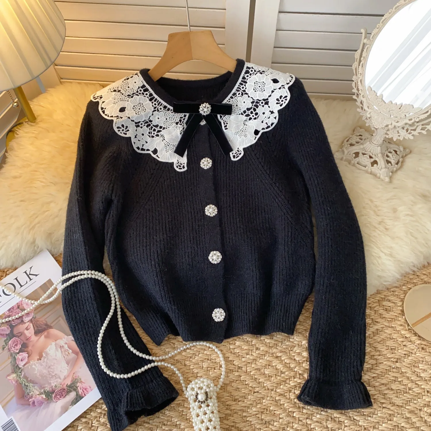 Doll Lace Collar Single-breasted Cardigan