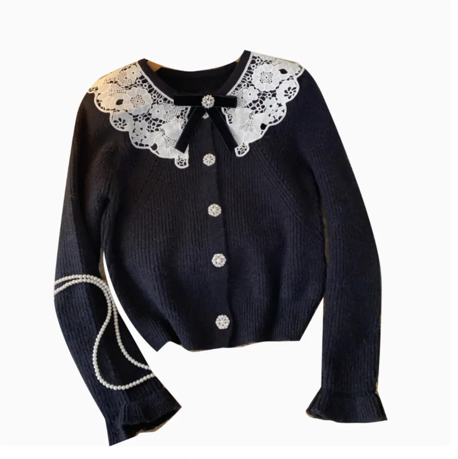 Doll Lace Collar Single-breasted Cardigan