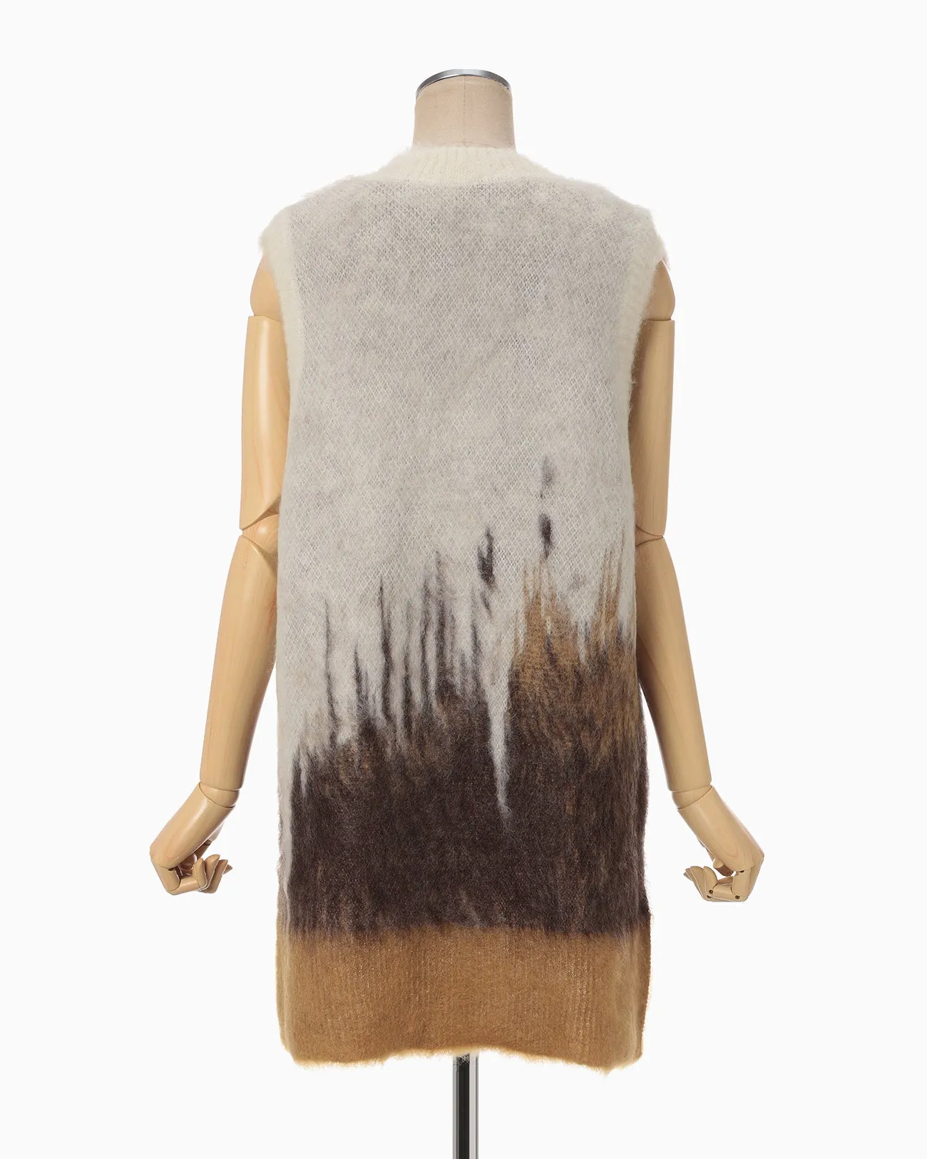 Drip Glaze Pattern Mohair Knitted Vest - brown