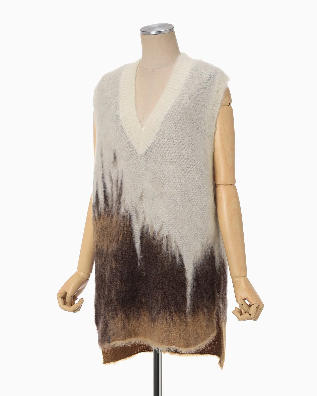 Drip Glaze Pattern Mohair Knitted Vest - brown