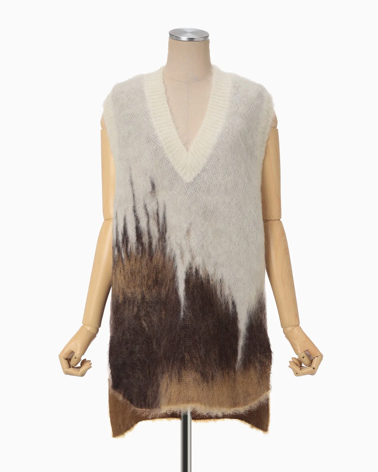 Drip Glaze Pattern Mohair Knitted Vest - brown