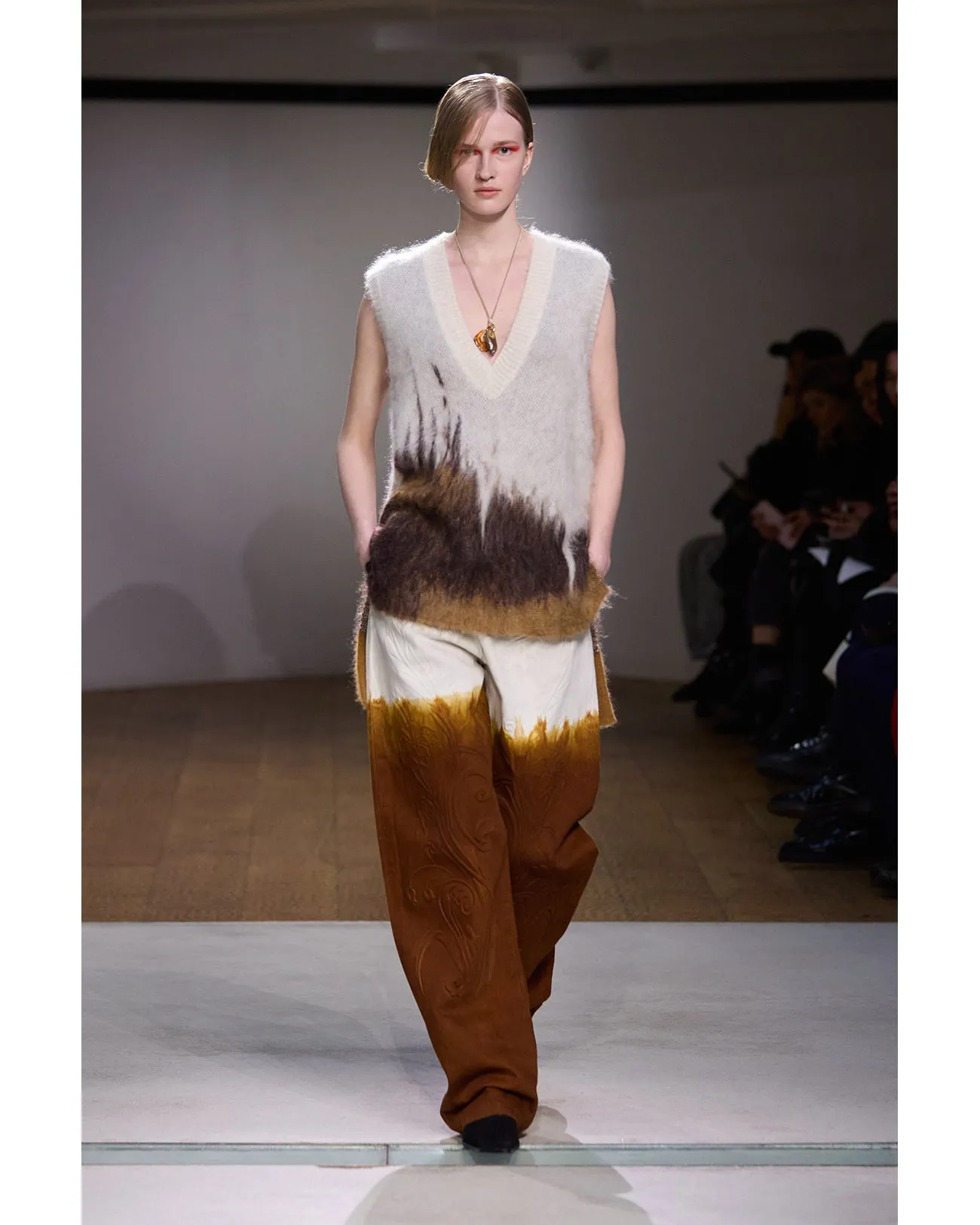 Drip Glaze Pattern Mohair Knitted Vest - brown