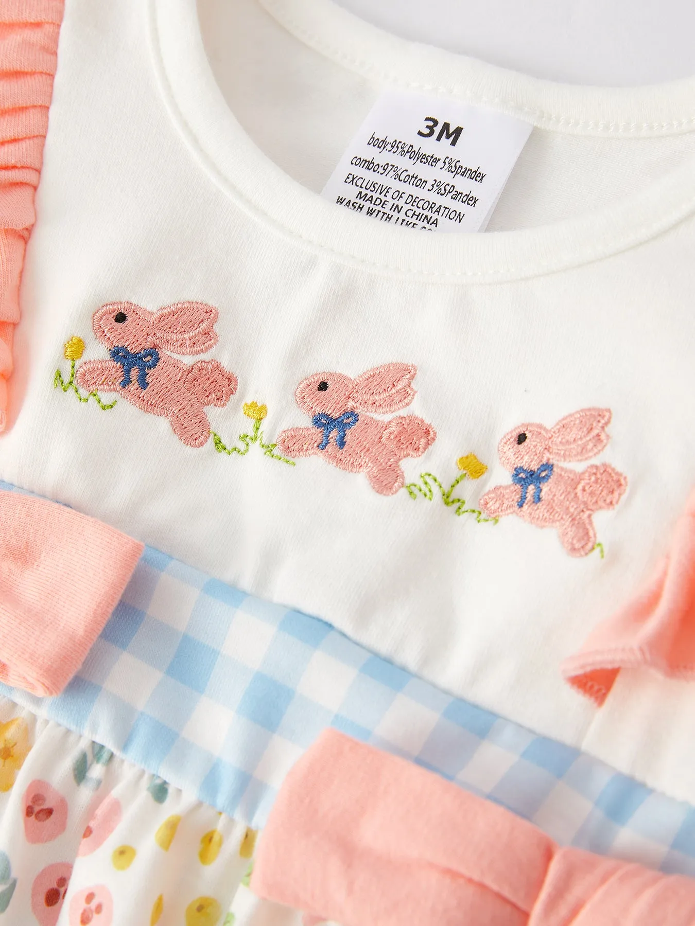 Easter Bunny Embroidery Girls Romper