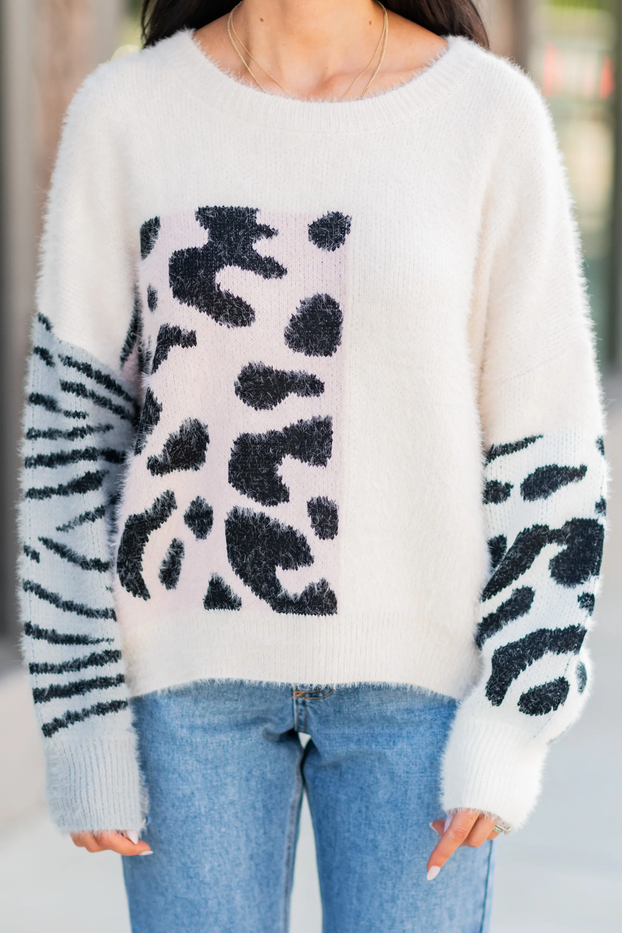 Easy Days Ivory White Leopard Sweater