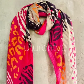 ECO Friendly African Animals Skin Texture Organic Cotton Blend Scarf In Pink,Spring Summer Autumn Scarf