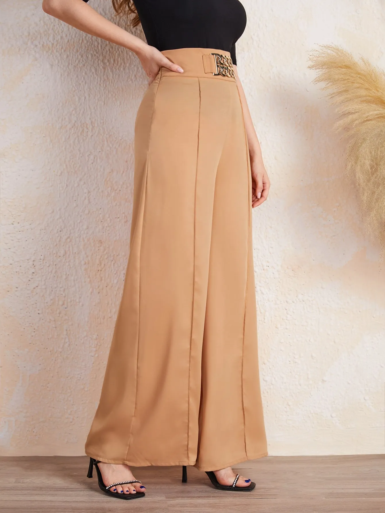 Elegant Plain Zipper High Waist Long Women Pants
