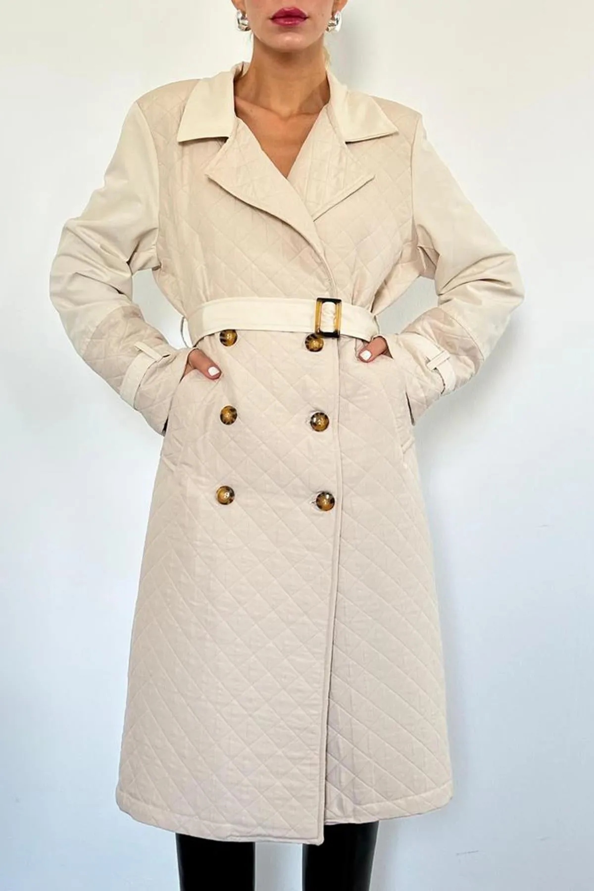 ELS Quilted Trench Coat - Beige - Bolzano