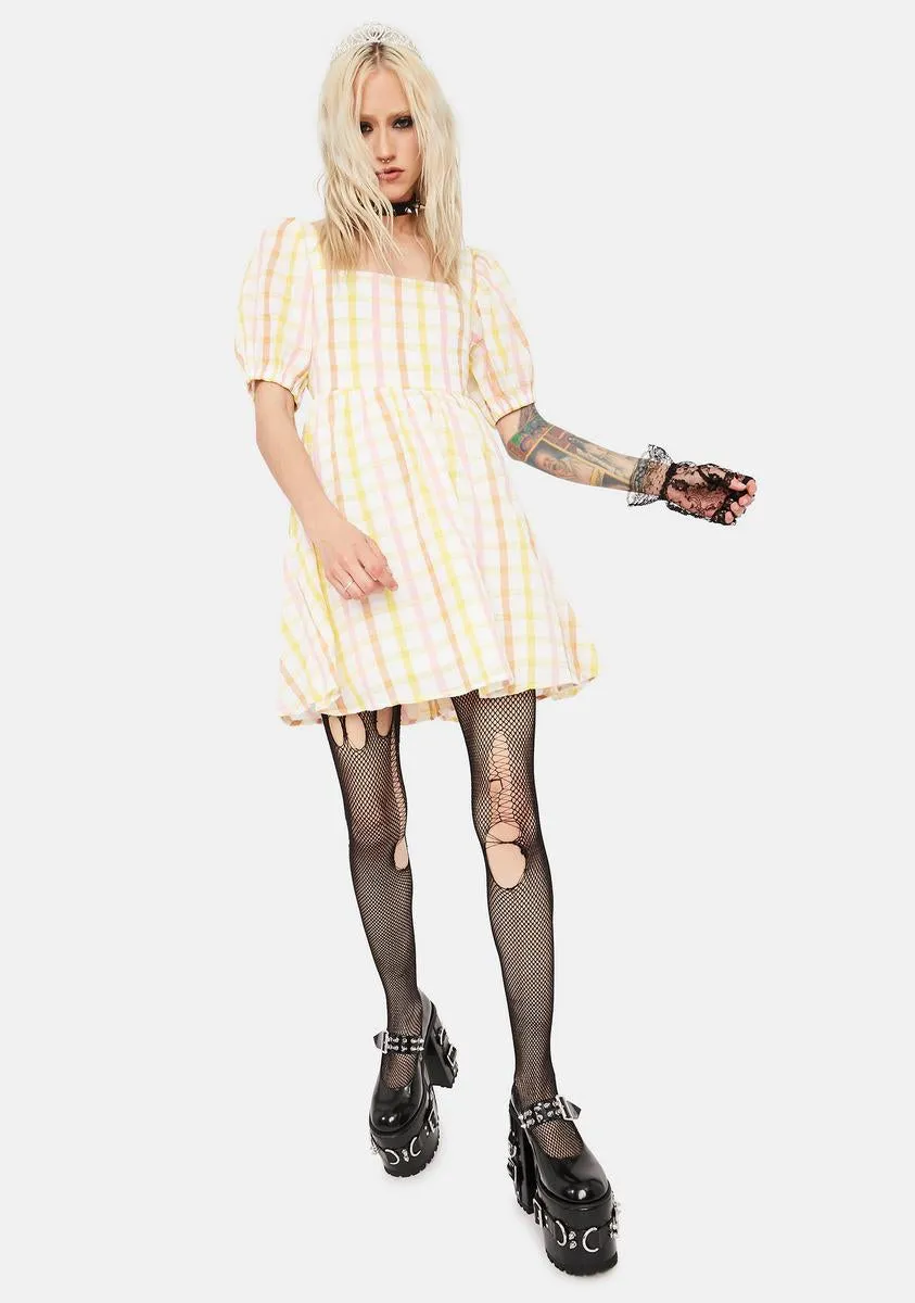 Farm Fairest Plaid Tie Back Babydoll Dress