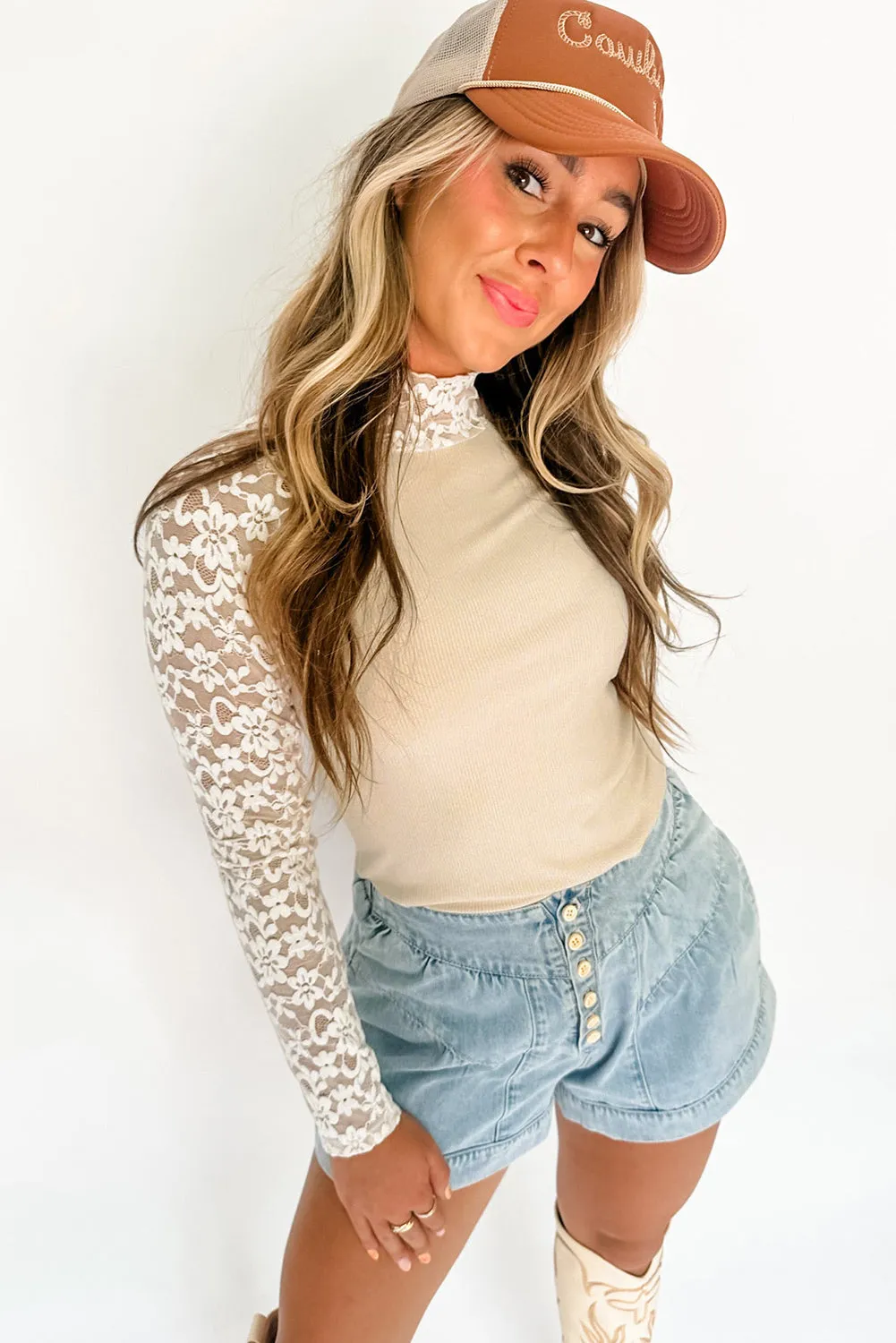 Floral Lace Layer Top (Beige)