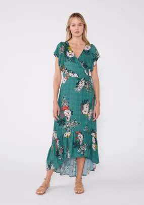 Floral Print Flutter Sleeve High Low Wrap Dress