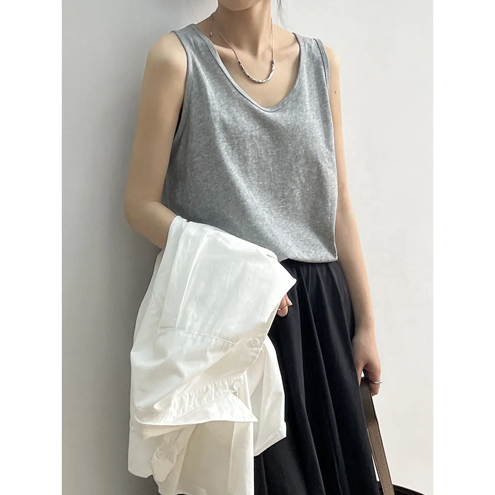 Flytonnshop birkenstock clogs outfit fall Yanshuang Autumn Korean Style Simple U-Collar Slimming Vest Women's Loose Base Wide Shoulder Strap Sleeveless Top 80927