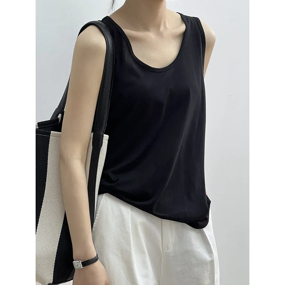 Flytonnshop birkenstock clogs outfit fall Yanshuang Autumn Korean Style Simple U-Collar Slimming Vest Women's Loose Base Wide Shoulder Strap Sleeveless Top 80927