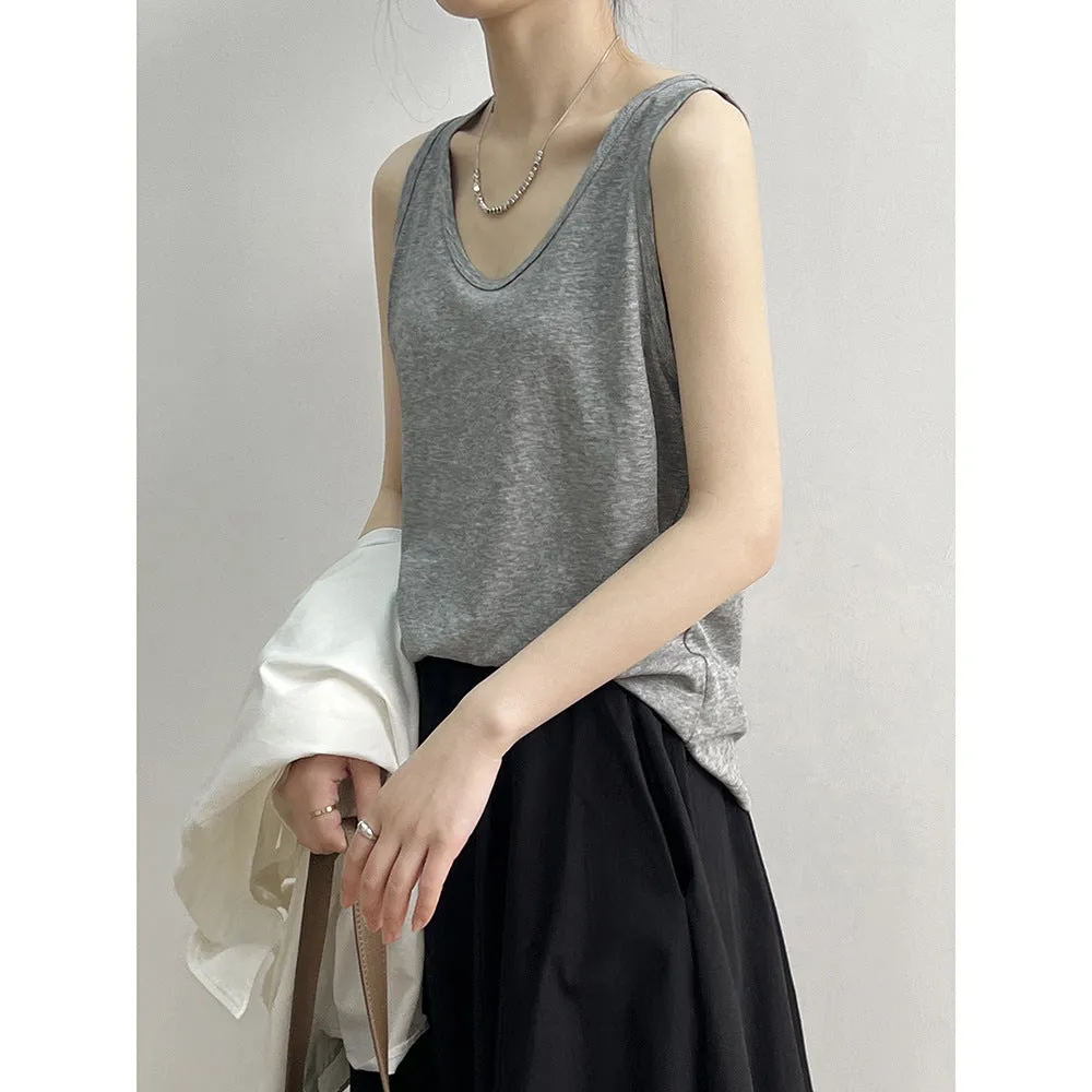 Flytonnshop birkenstock clogs outfit fall Yanshuang Autumn Korean Style Simple U-Collar Slimming Vest Women's Loose Base Wide Shoulder Strap Sleeveless Top 80927