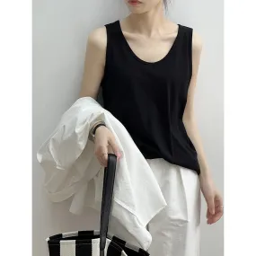Flytonnshop birkenstock clogs outfit fall Yanshuang Autumn Korean Style Simple U-Collar Slimming Vest Women's Loose Base Wide Shoulder Strap Sleeveless Top 80927