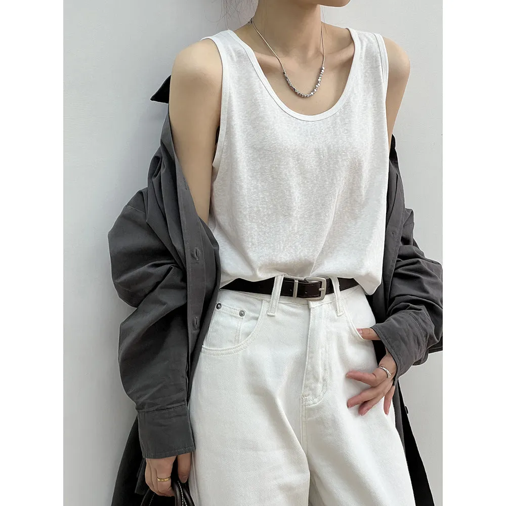 Flytonnshop birkenstock clogs outfit fall Yanshuang Autumn Korean Style Simple U-Collar Slimming Vest Women's Loose Base Wide Shoulder Strap Sleeveless Top 80927