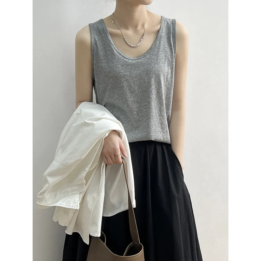 Flytonnshop birkenstock clogs outfit fall Yanshuang Autumn Korean Style Simple U-Collar Slimming Vest Women's Loose Base Wide Shoulder Strap Sleeveless Top 80927