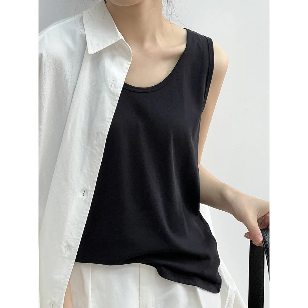 Flytonnshop birkenstock clogs outfit fall Yanshuang Autumn Korean Style Simple U-Collar Slimming Vest Women's Loose Base Wide Shoulder Strap Sleeveless Top 80927