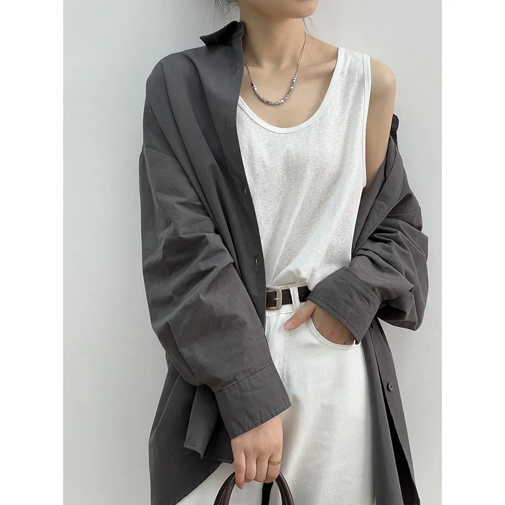 Flytonnshop birkenstock clogs outfit fall Yanshuang Autumn Korean Style Simple U-Collar Slimming Vest Women's Loose Base Wide Shoulder Strap Sleeveless Top 80927