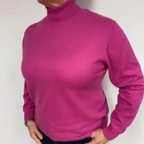 Fuchsia Pink Cashmere Polo Neck Jumper Large