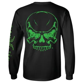 Full Skull Long Sleeve T-Shirt - Black with Green Imprint