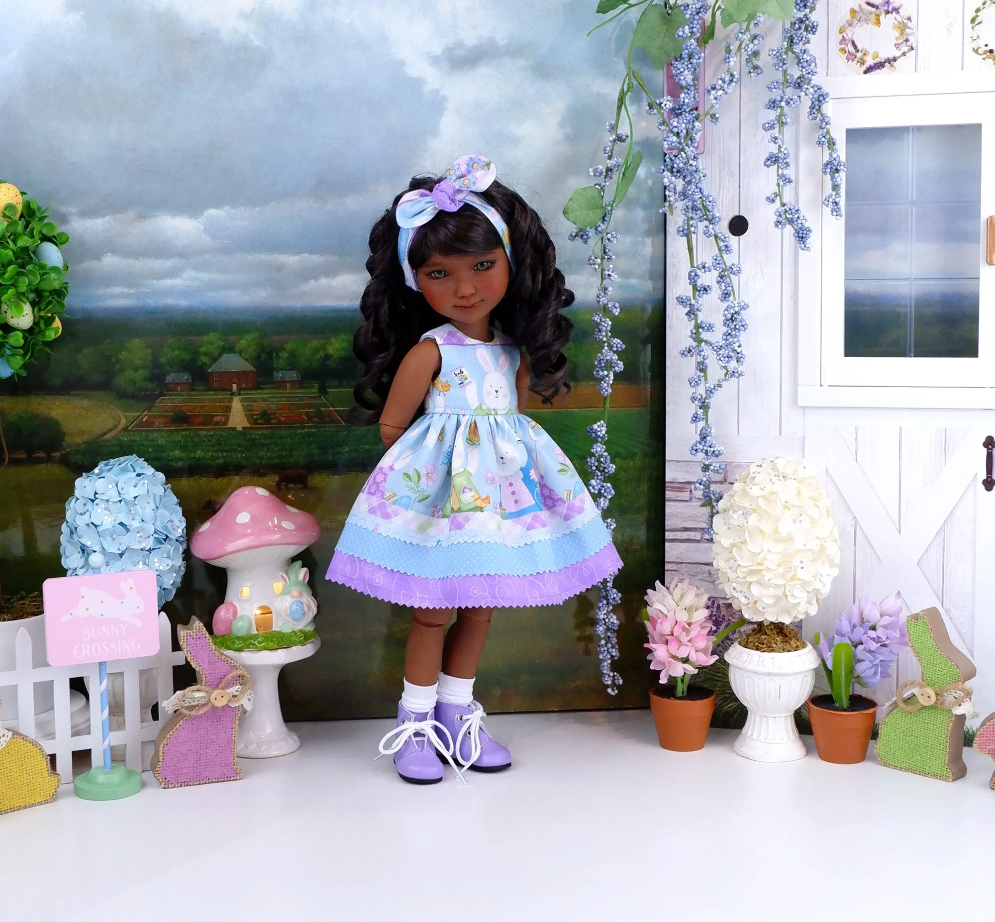 Gardening Bunnies - dress with boots for Ruby Red Fashion Friends doll