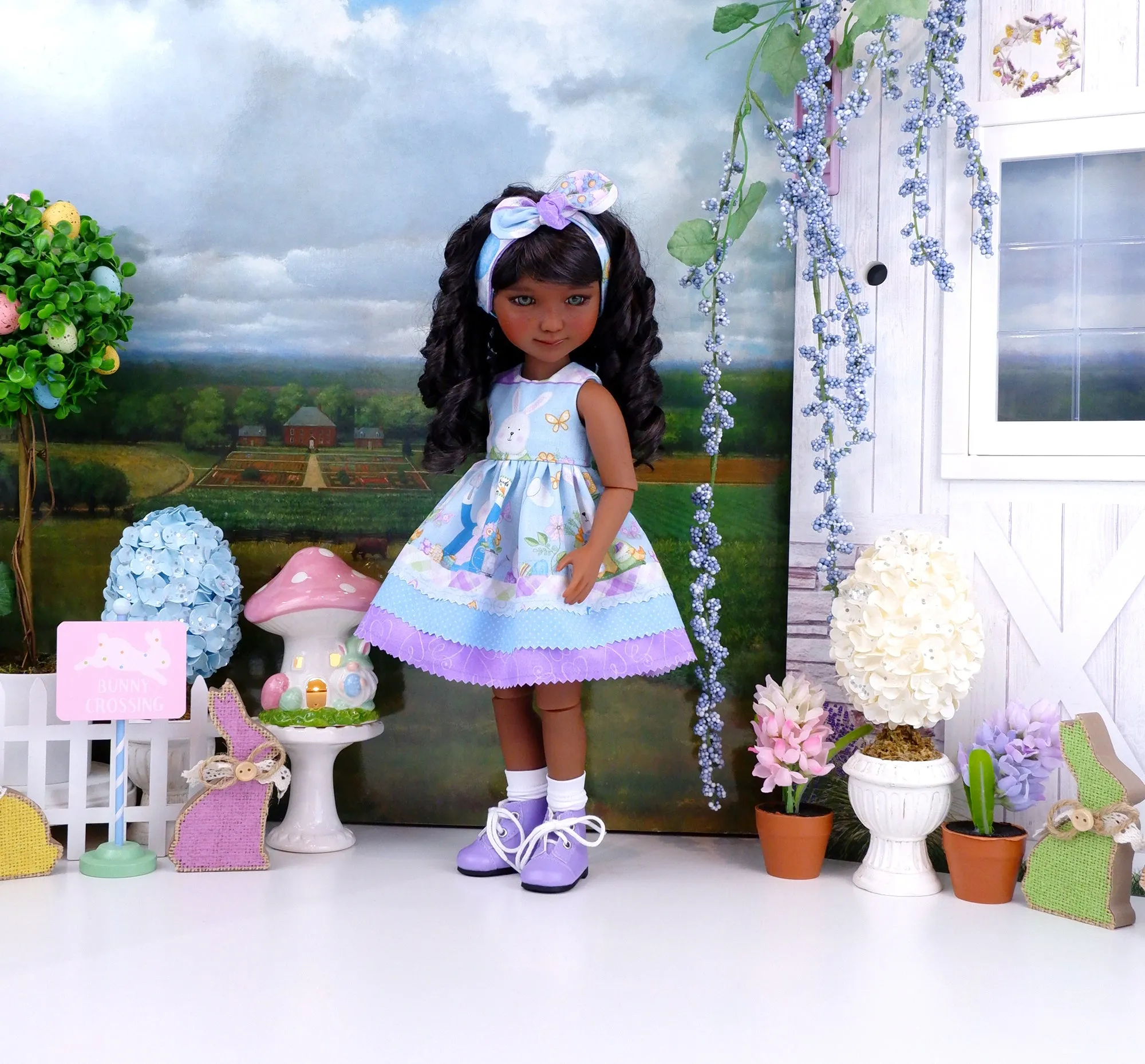 Gardening Bunnies - dress with boots for Ruby Red Fashion Friends doll