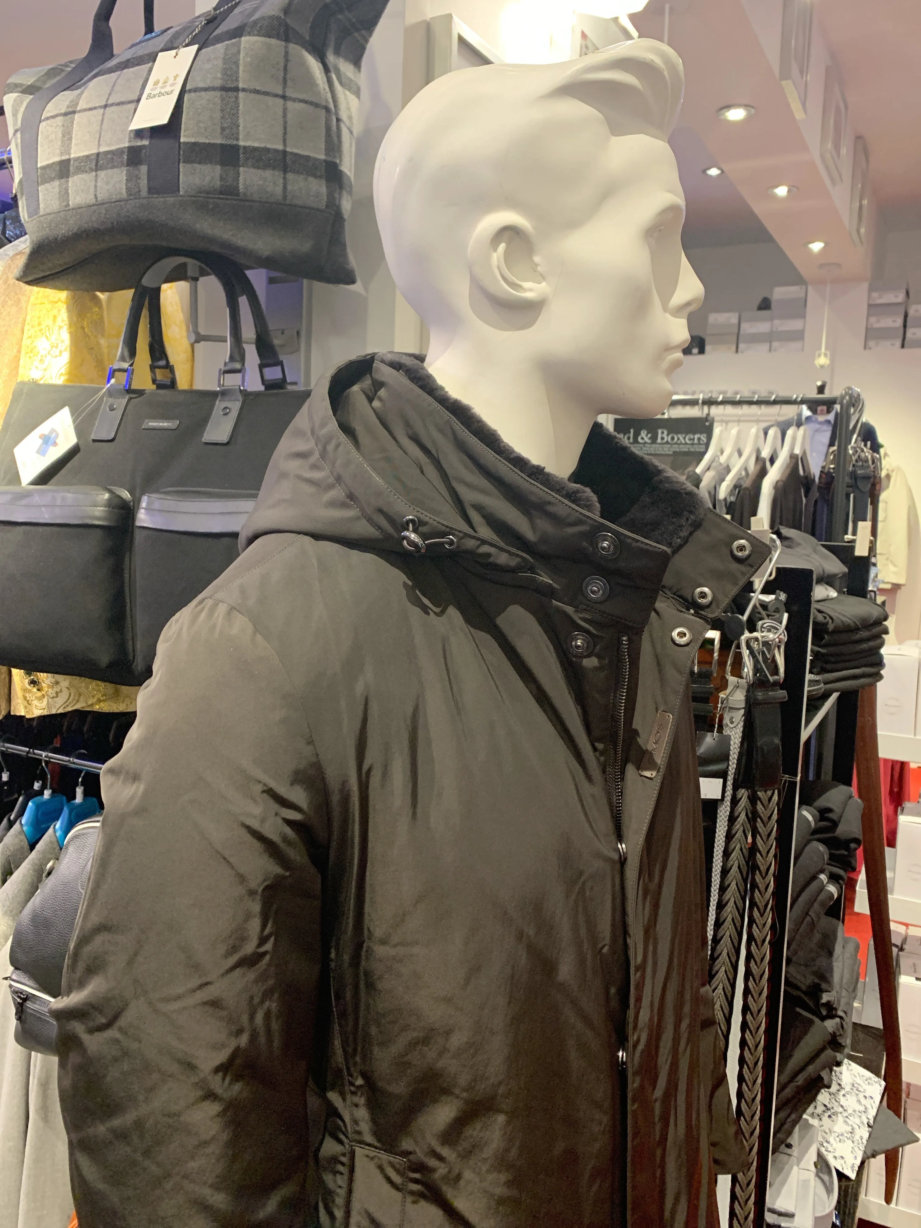 Gimos Outer Wear Coat: Dark Brown Weather Proof Nylon with Removable Hood