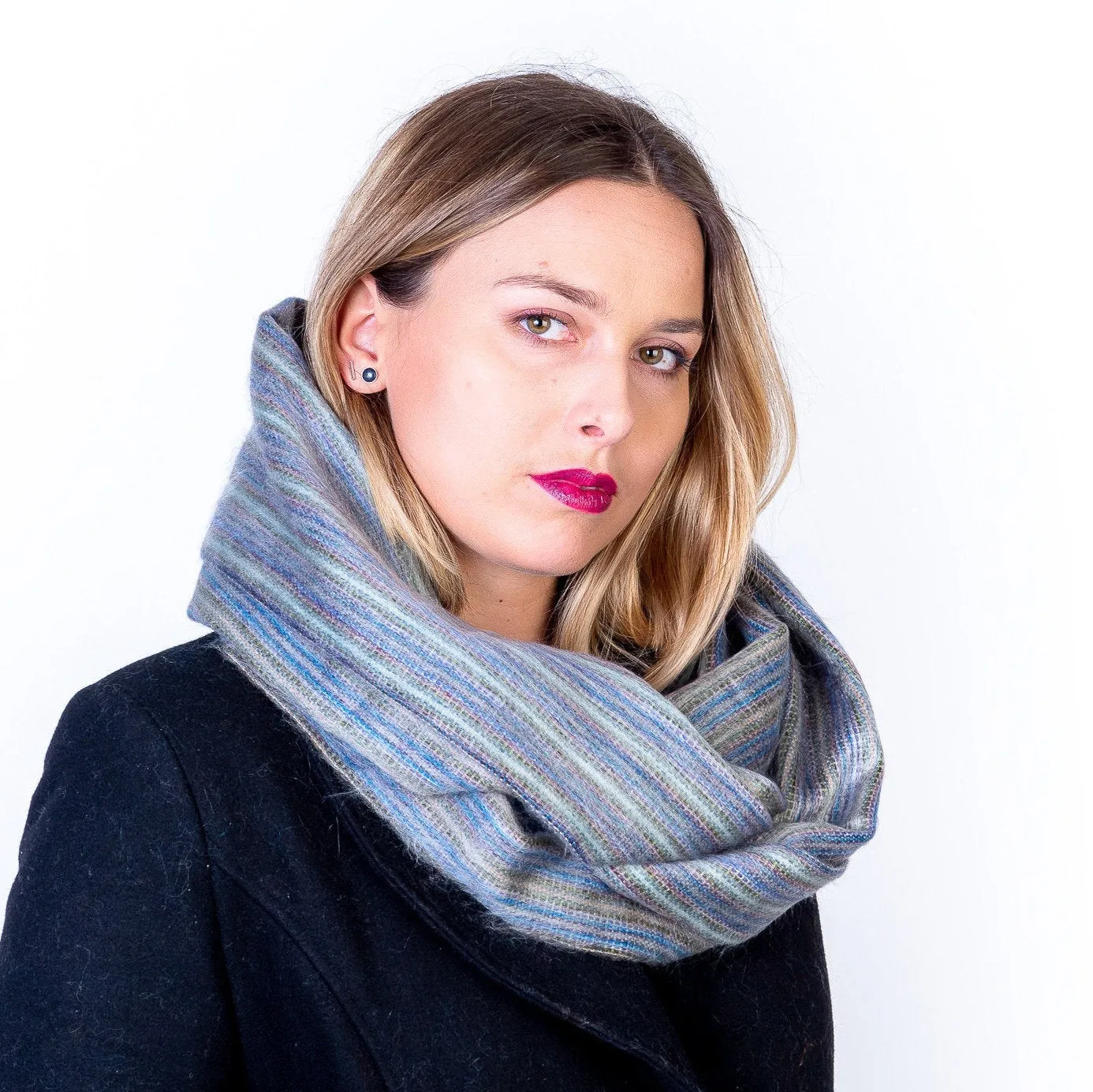 Grey & Blue Alpaca Wool Infinity Scarf