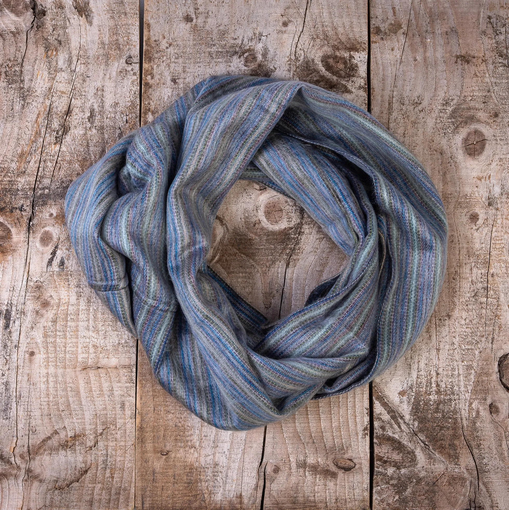 Grey & Blue Alpaca Wool Infinity Scarf