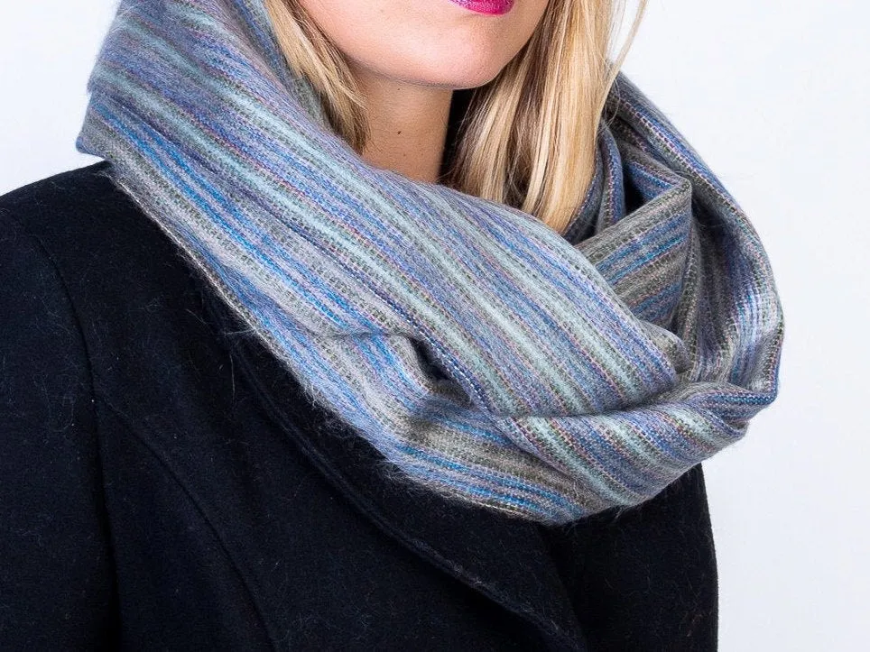 Grey & Blue Alpaca Wool Infinity Scarf