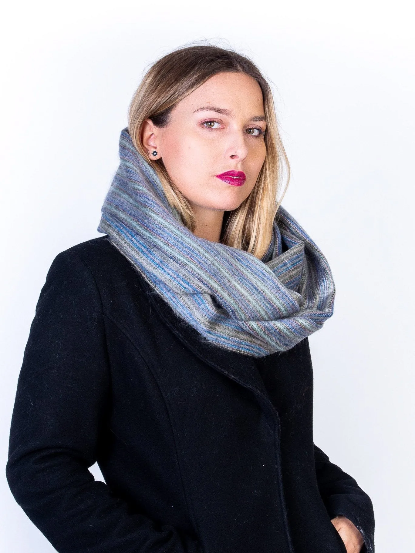Grey & Blue Alpaca Wool Infinity Scarf