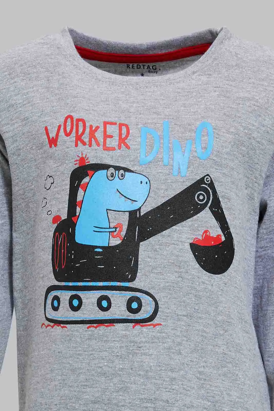 Grey And Red Digger Pyjama Set For Baby Boy (2 Piece)