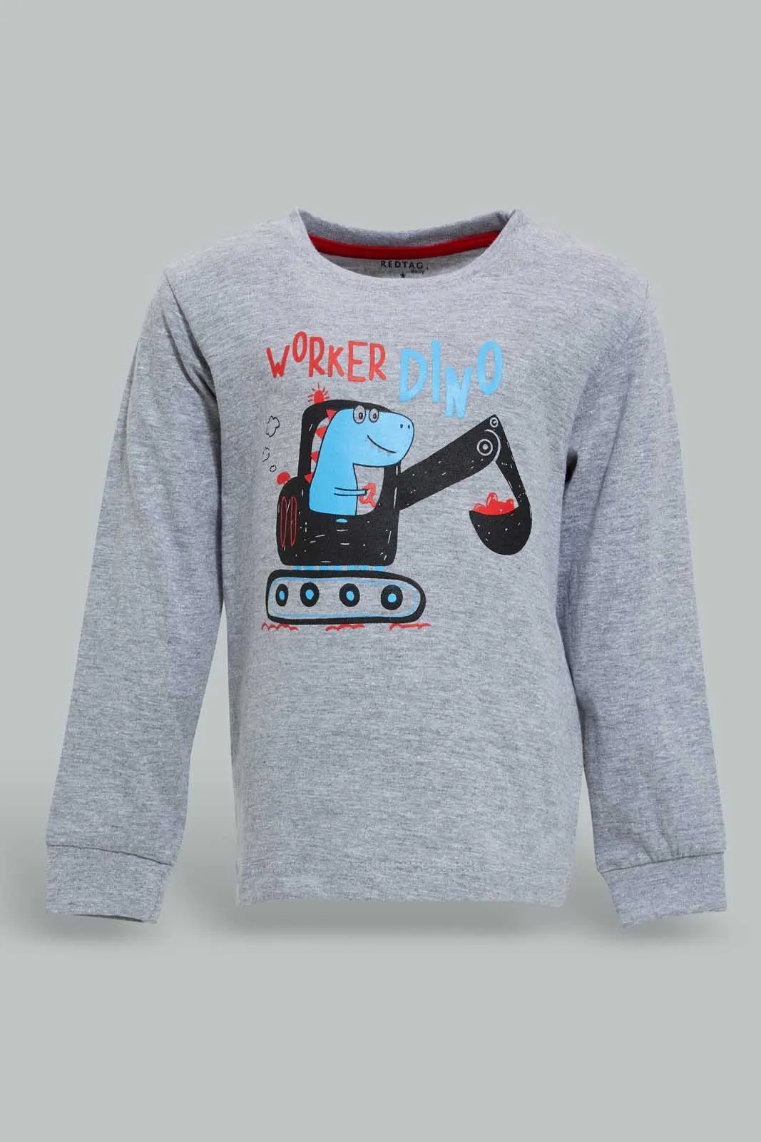 Grey And Red Digger Pyjama Set For Baby Boy (2 Piece)