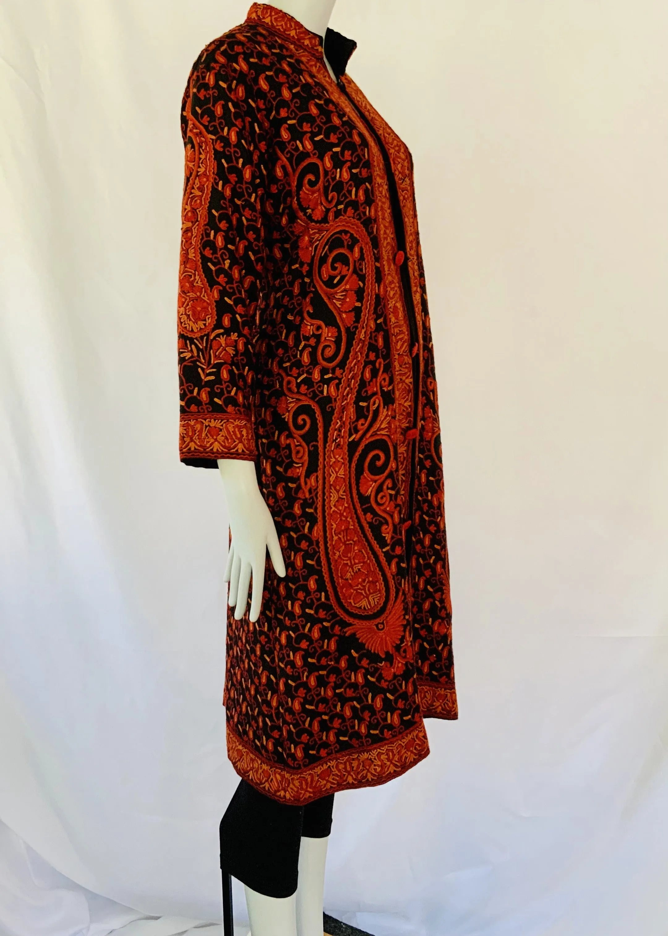 Hand Embroidered Long Jacket -  Black and Red