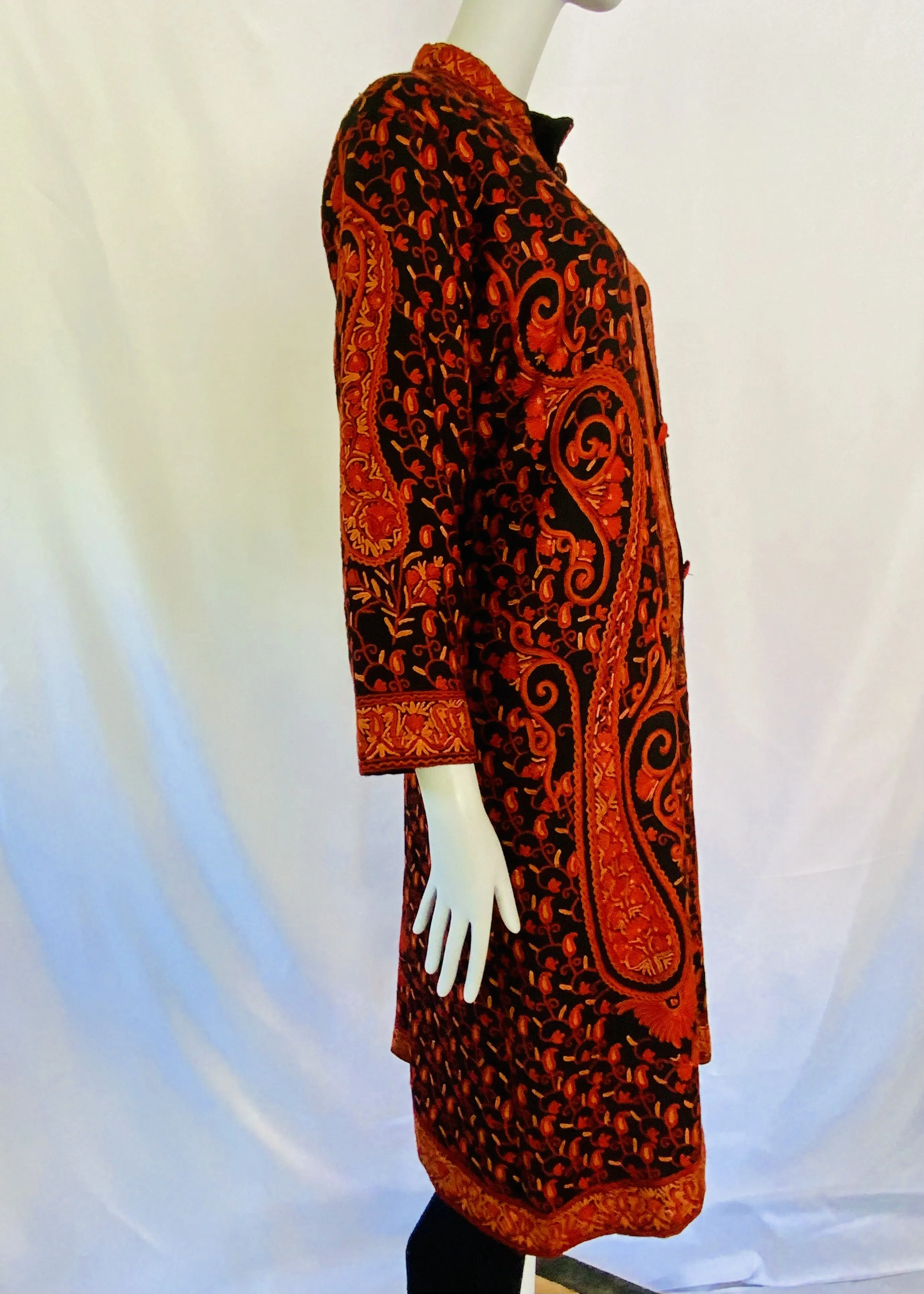 Hand Embroidered Long Jacket -  Black and Red
