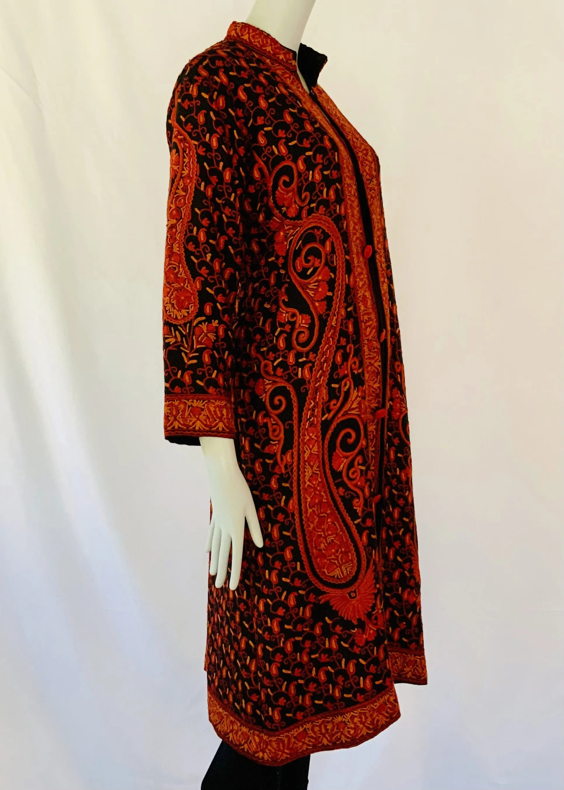 Hand Embroidered Long Jacket -  Black and Red