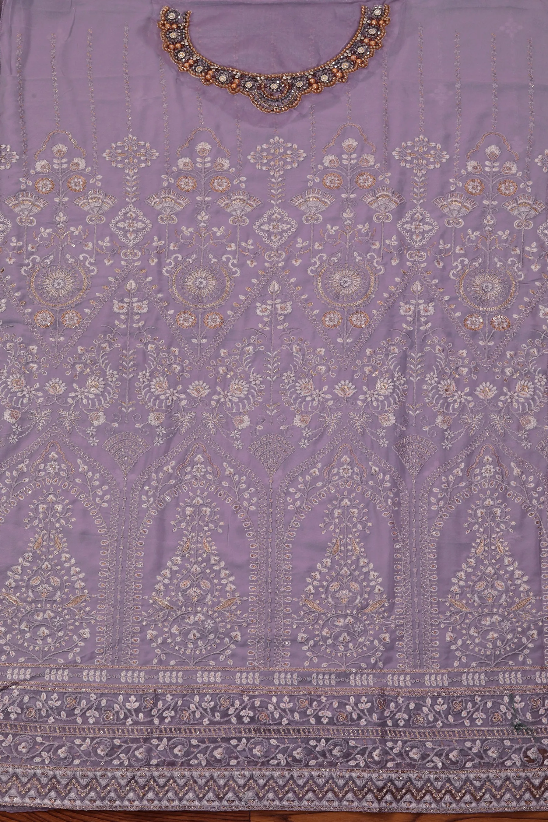Heavy Embroidered Poly Georgette Lavender Dress Material with Dupatta