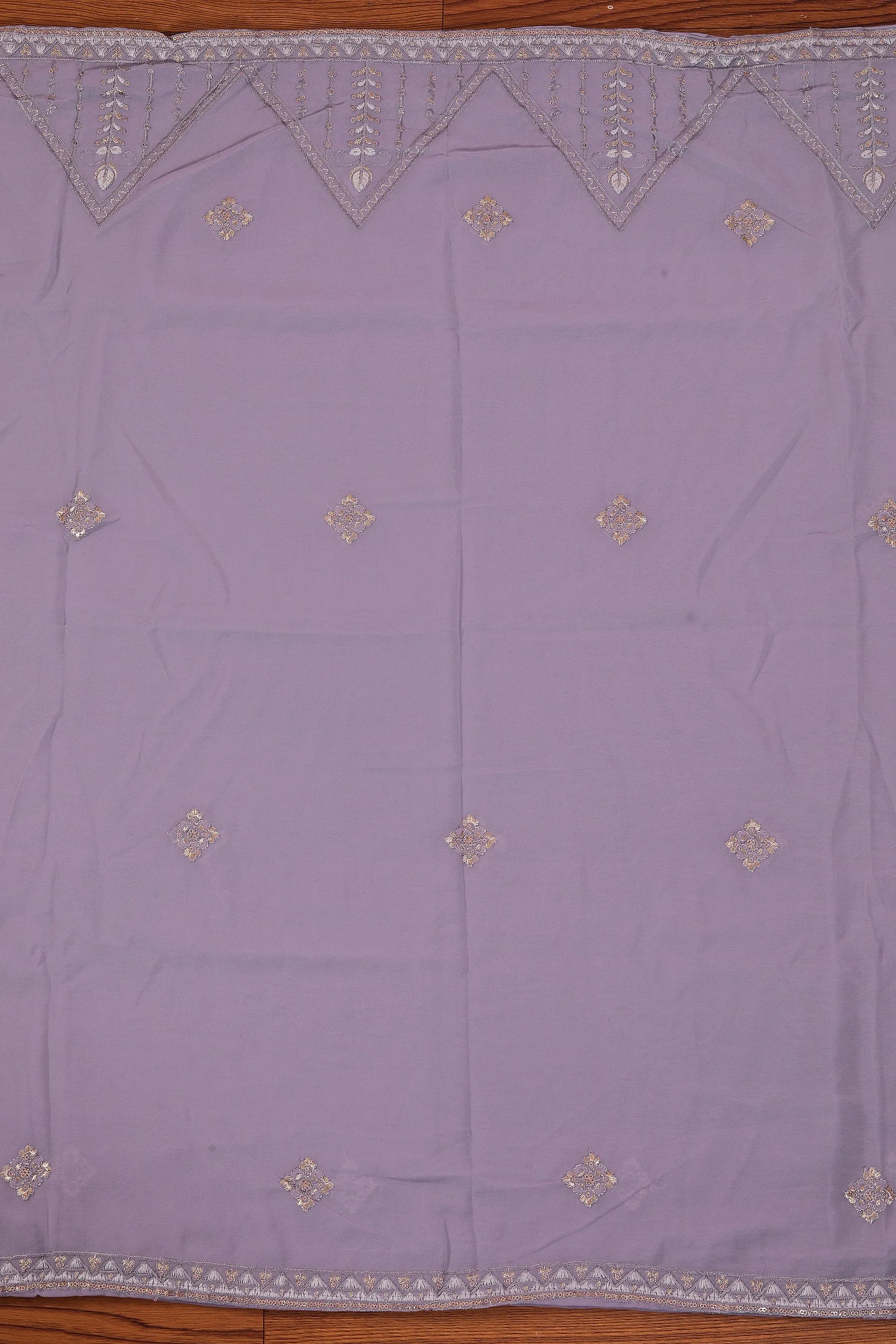 Heavy Embroidered Poly Georgette Lavender Dress Material with Dupatta