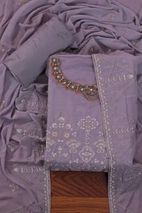 Heavy Embroidered Poly Georgette Lavender Dress Material with Dupatta