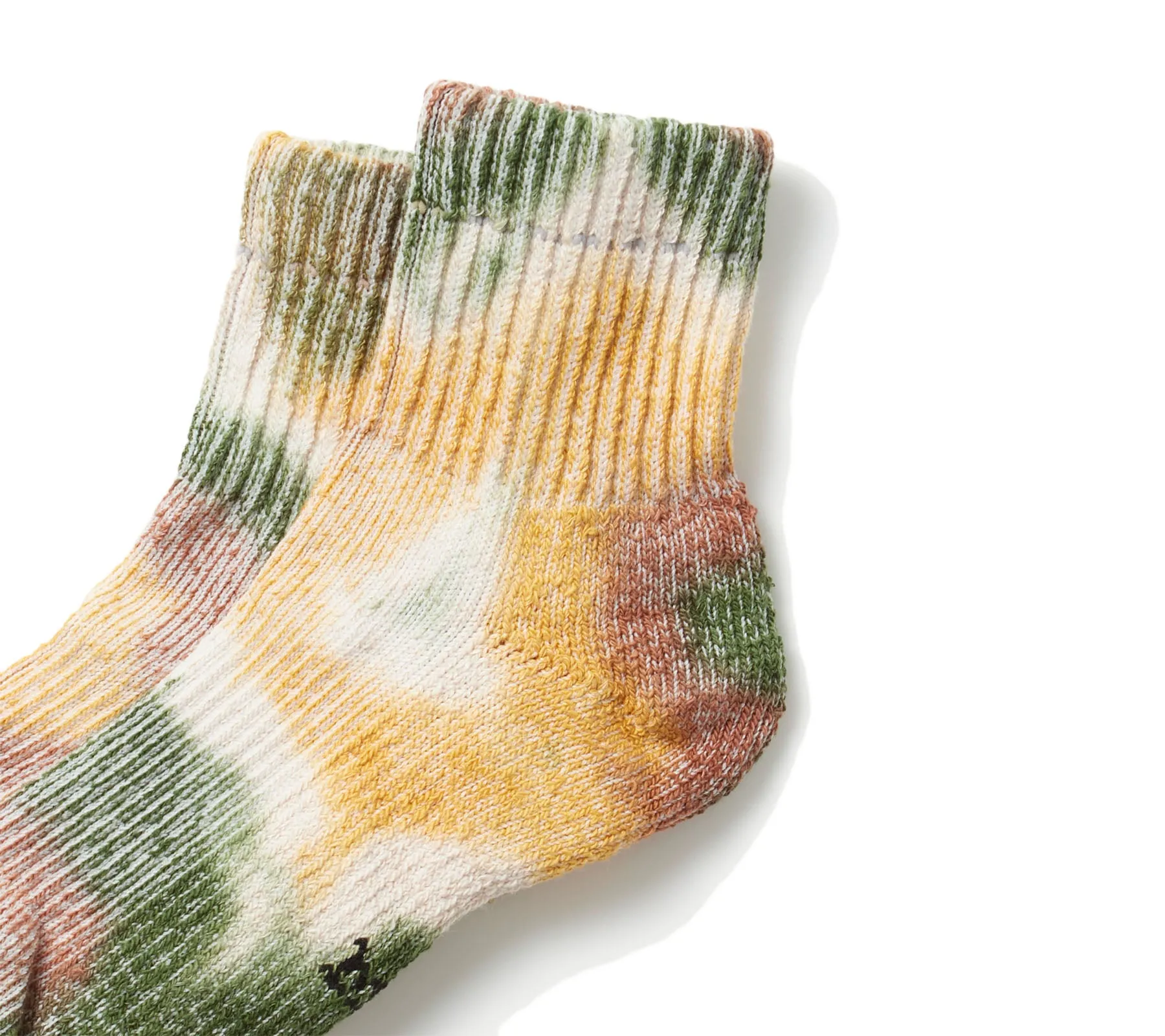 Hemp/Organic Cotton Pile Ankle Socks "Tie Dye" | Grn/Gld/Brn