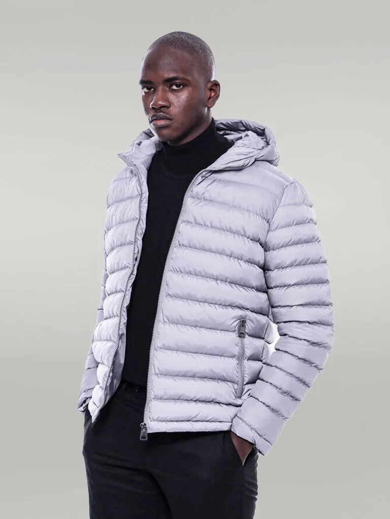 Hooded Quilted Grey Men Coat - Wessi