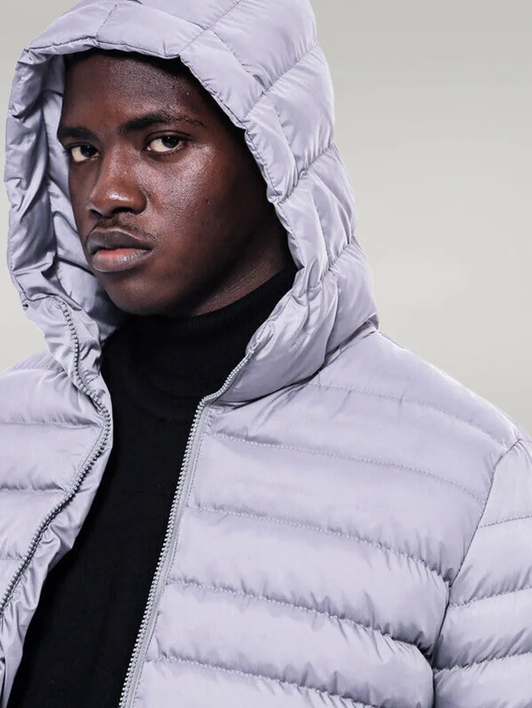 Hooded Quilted Grey Men Coat - Wessi