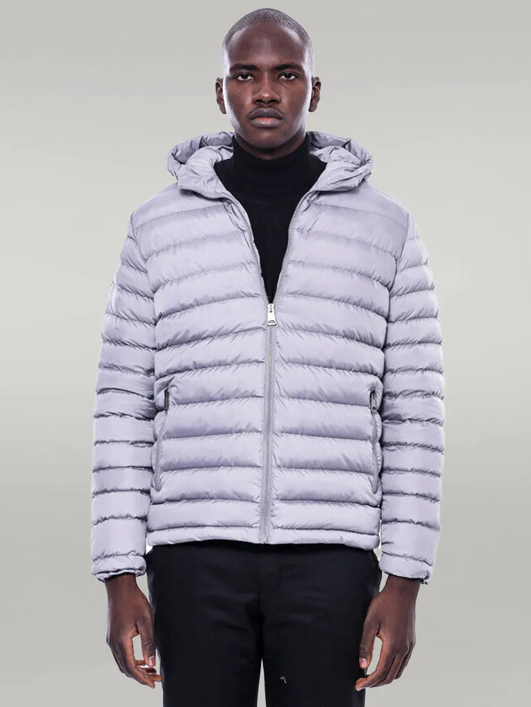 Hooded Quilted Grey Men Coat - Wessi